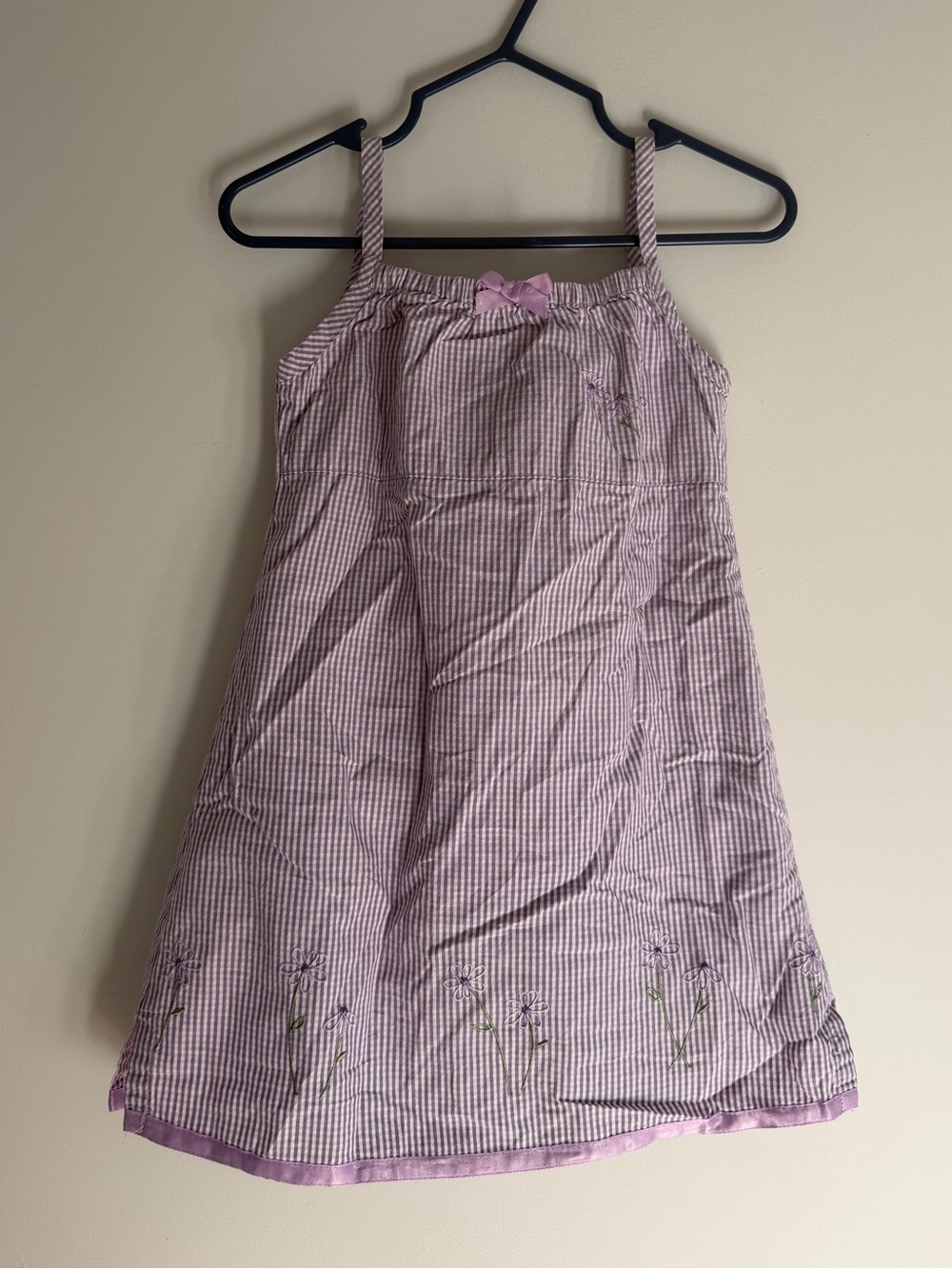 Vintage OshKosh B'gosh Lavender Gingham Embroidered Flower Dress 3T Girls